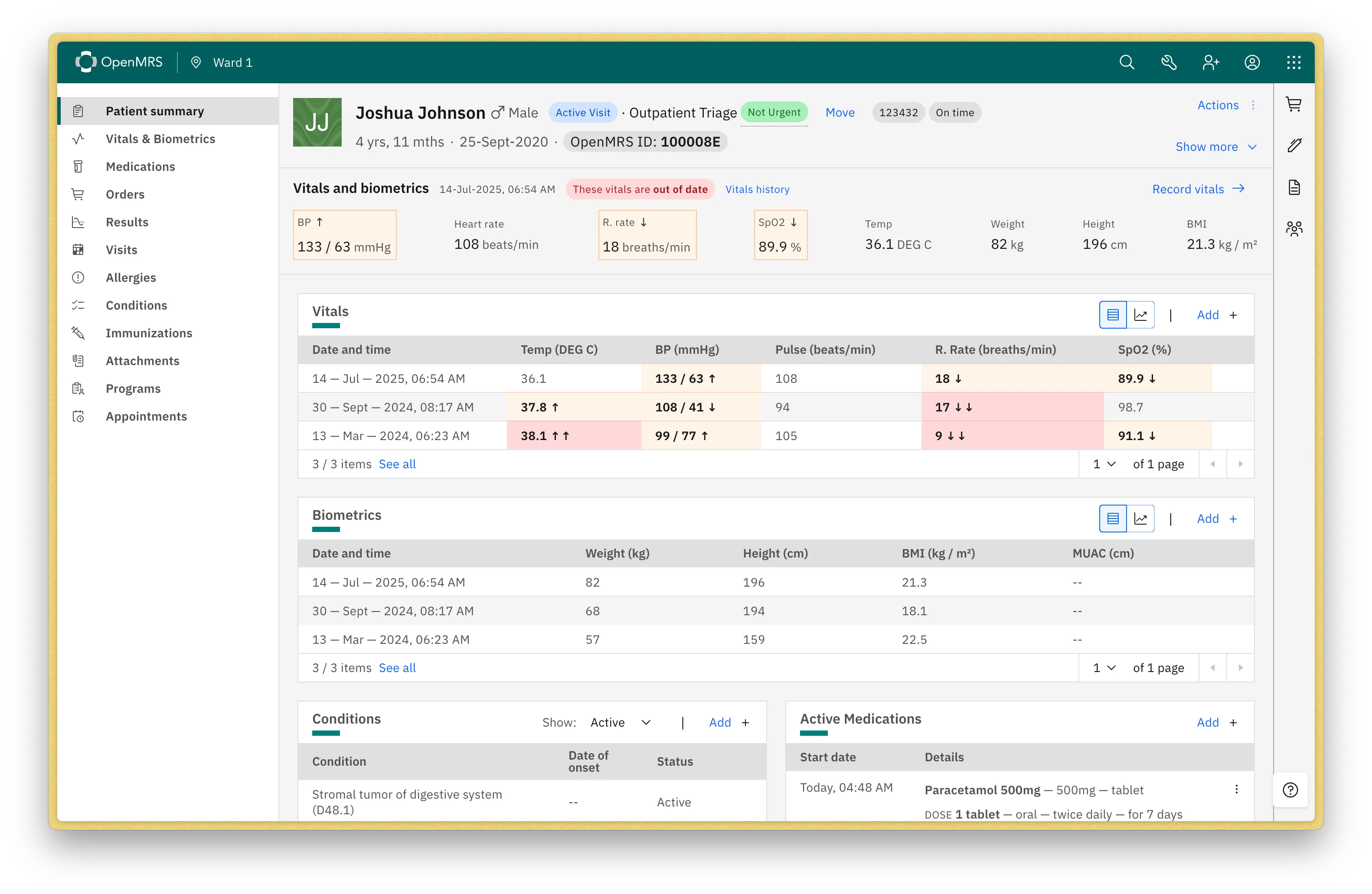 screenshot of openMRS web app